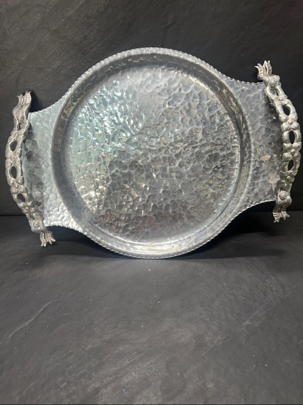 Vintage 13.5” Rodney Kent Hand wrought Aluminum Serving Plate No. 443 Art Deco